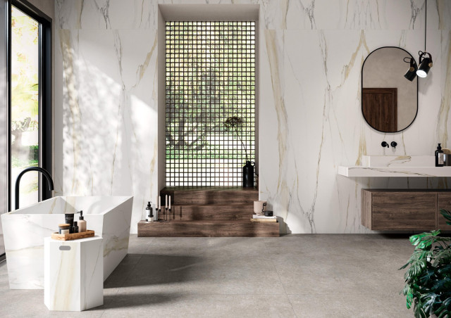 Интерьер с Керамогранит Florim Marble Heri Tundra B Glossy Stu 12 mm 777585 160x320