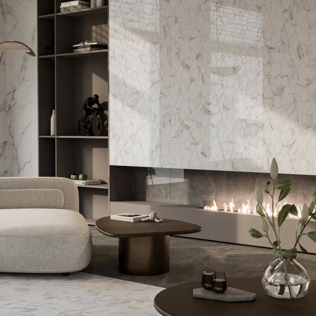 Интерьер с Плитка Kerama Marazzi Марсель Бежевый Светлый Глянцевый Структура Обрезной KM6012B0420R 60x119