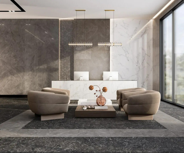 Интерьер с Плитка Kerama Marazzi Марсель Бежевый Светлый Глянцевый Структура Обрезной KM6012B0420R 60x119