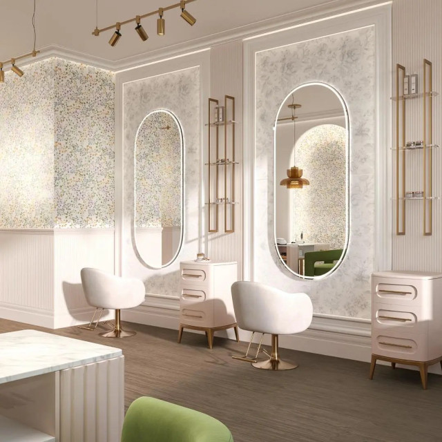 Интерьер с Декор Kerama Marazzi Плинтус Гране Зелёный Светлый Матовый Обрезной KML2FME003BR 20x40