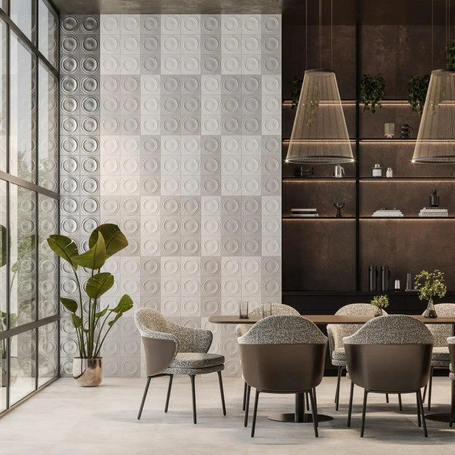Интерьер с Декор Kerama Marazzi Арль Металл Глянцевый Структура Обрезной KMD2OBE003BR 20x20
