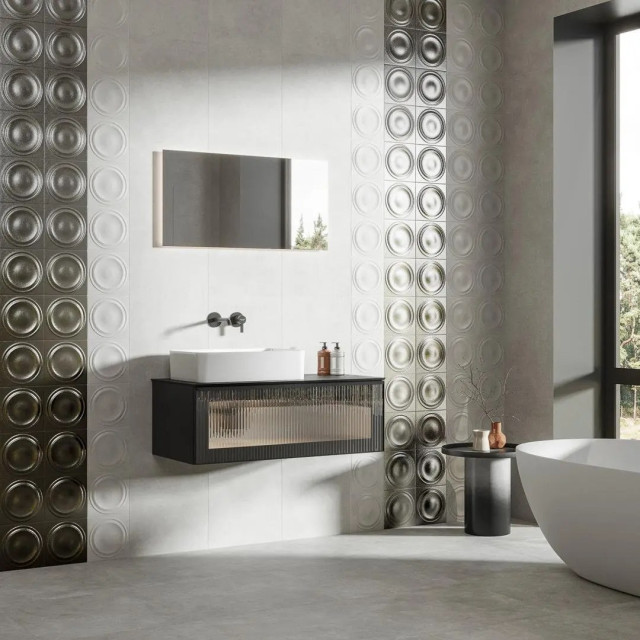 Интерьер с Декор Kerama Marazzi Арль Металл Глянцевый Структура Обрезной KMD2OBE003BR 20x20