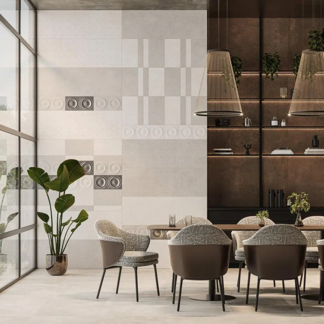 Интерьер с Декор Kerama Marazzi Арль Металл Глянцевый Структура Обрезной KMD2OBE003BR 20x20