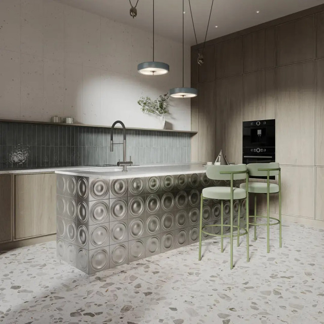 Интерьер с Декор Kerama Marazzi Арль Металл Глянцевый Структура Обрезной KMD2OBE003BR 20x20