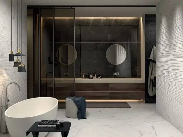 Интерьер с Керамическая плитка SENSI PIETRA GREY SABLE RET	30X60