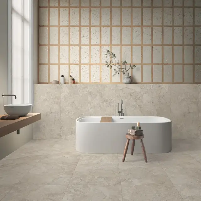 Интерьер с MIRAGE CREAM VEIN NV 13 SP SQ VERTICALE 120х278x0.6