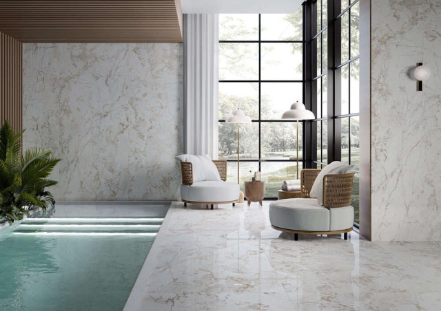 Интерьер с Керамогранит GEMSTONE GREY LAP RET 120x280