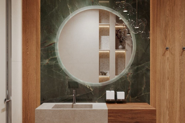 Интерьер с PORCELANOSA XLIGHT CADORE WENGUE NATURE 120х270 G-2511