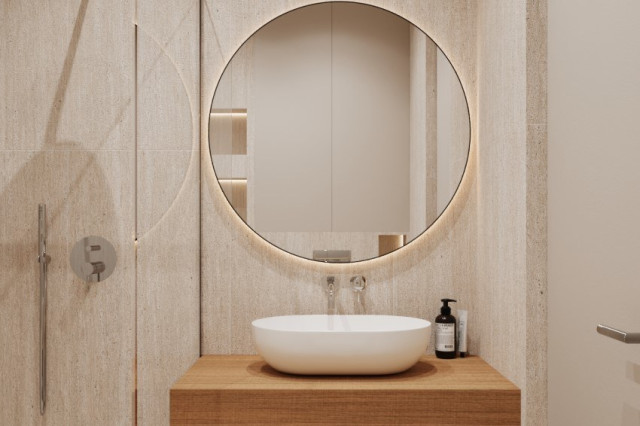 Интерьер с PORCELANOSA XLIGHT CADORE WENGUE NATURE 120х270 G-2511
