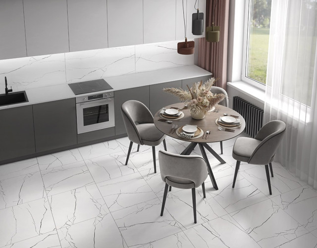 Интерьер с ICE MARBLE белые , глазурованные матовые 1200х600х9,5мм