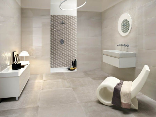 Интерьер с Керамическая плитка SPOTLIGHT GREY LINES LUX 33,3x100