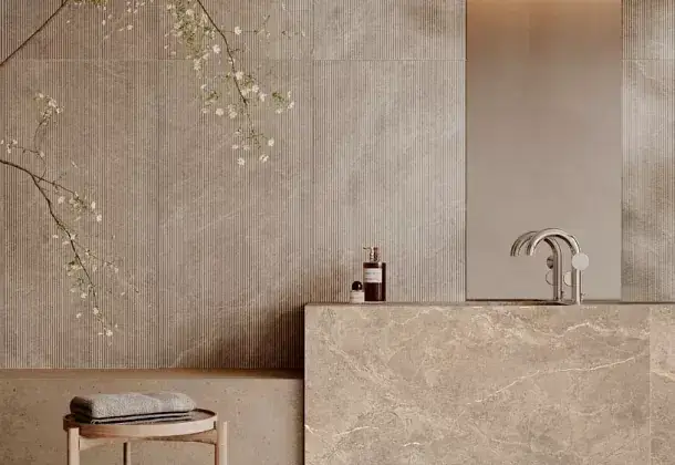 Интерьер с Керамогранит Vitra Rigato Декор Кремовый Натуральный 60x120