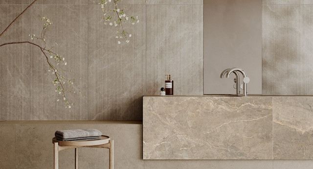 Интерьер с Керамогранит Vitra Rigato Декор Кремовый Натуральный 60x120