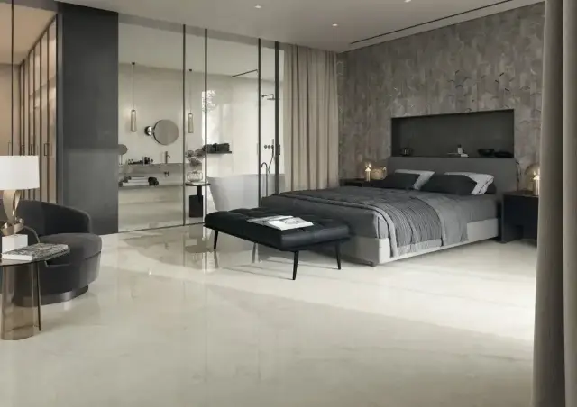 Интерьер с Marvel Calacatta Apuano Hammered ZZ 60x120