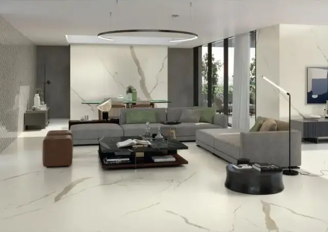 Интерьер с Marvel Calacatta Apuano Hammered ZZ 60x120