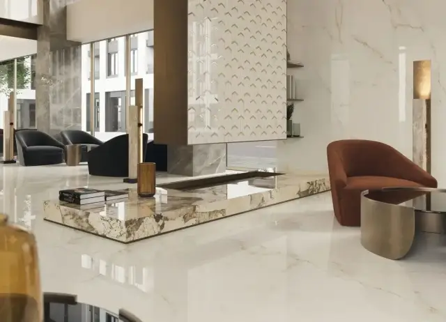 Интерьер с Marvel Calacatta Apuano Hammered ZZ 60x120