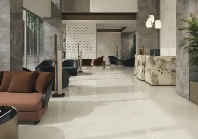 Интерьер с Marvel Calacatta Apuano Hammered ZZ 60x120