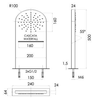 Верхний душ настенный 50x20 см Remer 350MMCAX