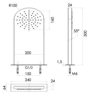 Верхний душ настенный 50x20 см Remer 350MMX