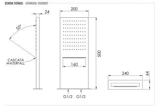 Верхний душ настенный 50x20 см Remer 350SSCAX