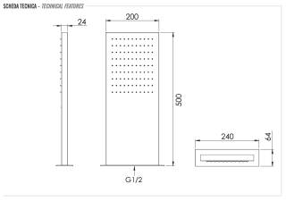 Верхний душ настенный 50x20 см Remer 350SSNOX, черный матовый