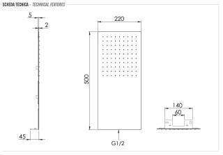 Верхний душ настенный 50x22 см Remer INOX SS350UFX