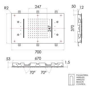 Верхний душ потолочный с подсветкой 70x40 см Remer 357RR7040N2CWDO, золото глянцевое