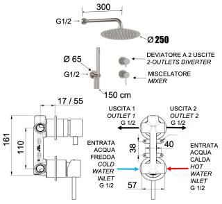 Душевая система Remer X Style INOX SSX92PS02UFM25, нержавеющая сталь