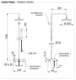 Душевая система с изливом Remer Class Line L34X7MMM20DO, золото глянцевое