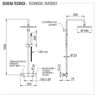Душевая система термостатическая Remer Elegance EQ32X7MMM30CFP, черный брашированный хром