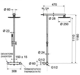 Душевая система термостатическая Remer X Style INOX SSXT37UFM25, нержавеющая сталь