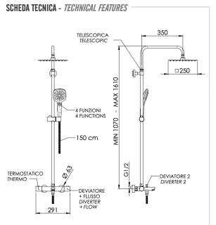 Душевая система термостатическая с изливом Remer EQ34A8CPUFS25G