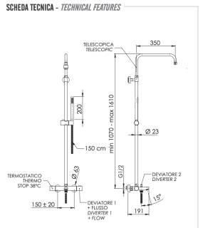 Душевая система термостатическая с изливом Remer Elegance EQ34A7MMSSOFCFP, черный брашированный хром