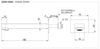 Излив настенный 18 см Remer Qubika 91QXV, сталь