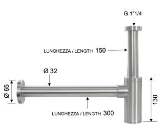 Сифон 1”1/4 Remer INOX SS958L, нержавеющая сталь