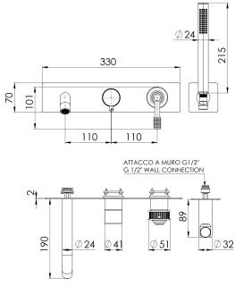 Смеситель для ванны Remer Atelier AL53D2WBXV, сталь