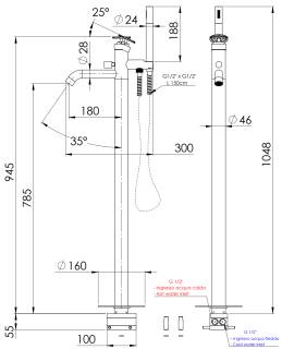 Смеситель для ванны Remer Chrono CH08DO, золото глянцевое