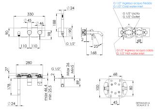 Смеситель для ванны Remer Metrica MC53D2RP, медь брашированная