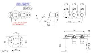Смеситель для ванны Remer Metrica MC54D3PBG, золото брашированное