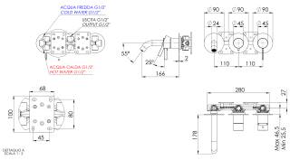 Смеситель для ванны Remer Metrica MC54D2PXV, сталь