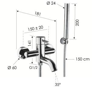 Смеситель для ванны Remer X Style X02NO, черный матовый