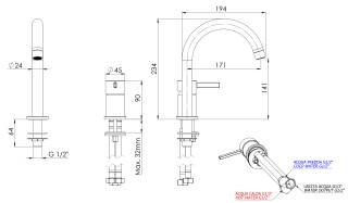 Смеситель для раковины Remer Metrica MC57RP, медь брашированная