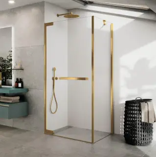 Дверь распашная 90 см (88-89,5x200) Novellini N180 N180G90-1P, профиль Brushed Gold, стекло прозрачное CrystalClear