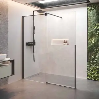 Дверь в нишу сдвижная 120 см (117-119x200) Novellini H Style HSTYLE120S-1H, левая, профиль Black Matt, стекло прозрачное CrystalClear