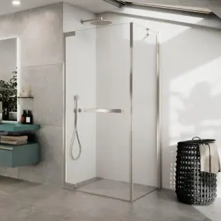 Дверь распашная 90 см (88-89,5x200) Novellini N180 N180G90-1Z, профиль Brushed Inox, стекло прозрачное CrystalClear