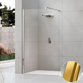 Душевое ограждение Walk-In 100 см (97-100х200) Novellini Kuadra H KUADH100-1P, профиль Brushed Gold, стекло прозрачное CrystalClear
