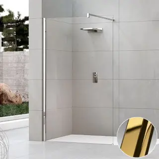 Душевое ограждение Walk-In 80 см (77-80х200) Novellini Kuadra H KUADH80-1O, профиль Shiny Gold, стекло прозрачное CrystalClear