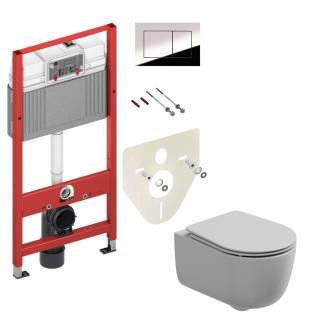Комплект: Подвесной унитаз с крышкой и креплением GSG Ceramic Design Hit! HIWCSO000+HICOPRSLTICRCN000+ACS40EX, белый глянцевый + инсталляция TECE Profil 9400412 c кнопкой