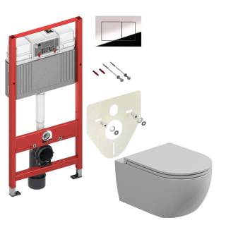 Комплект: Подвесной унитаз с крышкой и креплением GSG Ceramic Design Like LKWCSO000+LKCOPRSLTICR000+ACS40EX, белый глянцевый + инсталляция TECE Base 9400412 c кнопкой