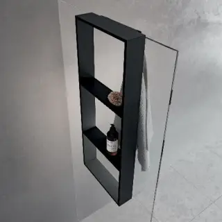 Полка тройная с крючком 35х90 см Novellini Frame R90AKFPO3590-Н, цвет Black Matt